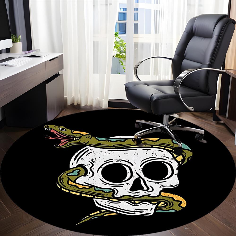 1pc Snake Skull Sticker Chair Carpet for Office, Round Non Slip Durable Large Size Office Carpet, Suitable for Office