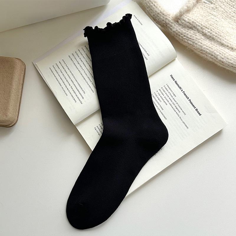 Women's Soft Pure Cotton Ruffle Edge Socks - Comfortable, Breathable, and Loose Fit