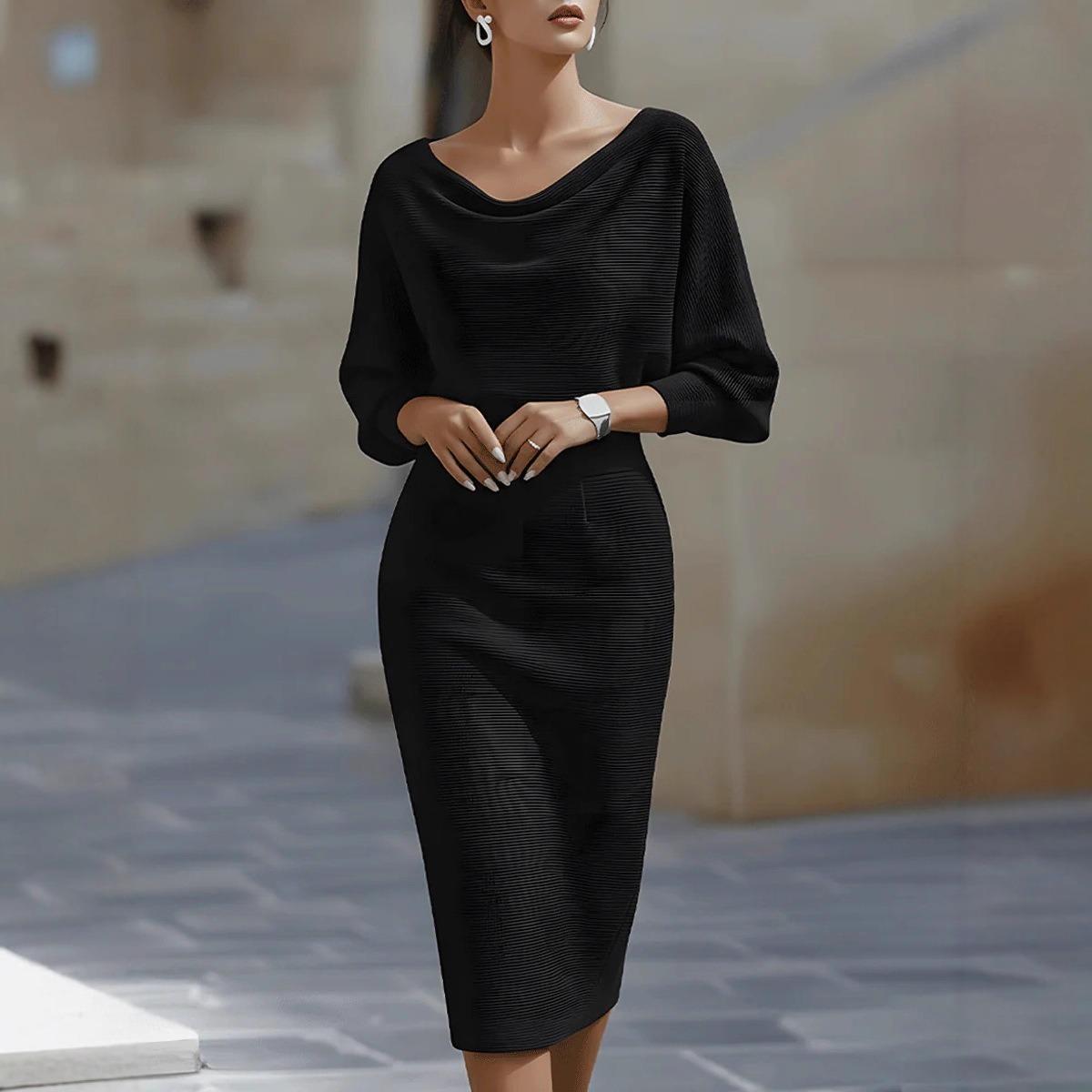 Fashion Draped Batwing Sleeve Midi Dress for Women, Casual Party Dress for European American Markets 2XL