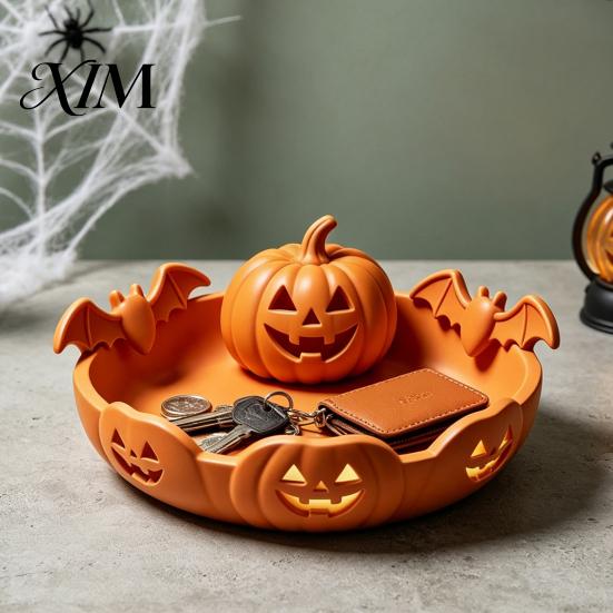 Pumpkin Tray for Halloween 3D Printed Jewelry Holder, Spooky Trinket Keys, Unique Holiday Gift Friends Rings, Earrings, Decorative Storage Organizer