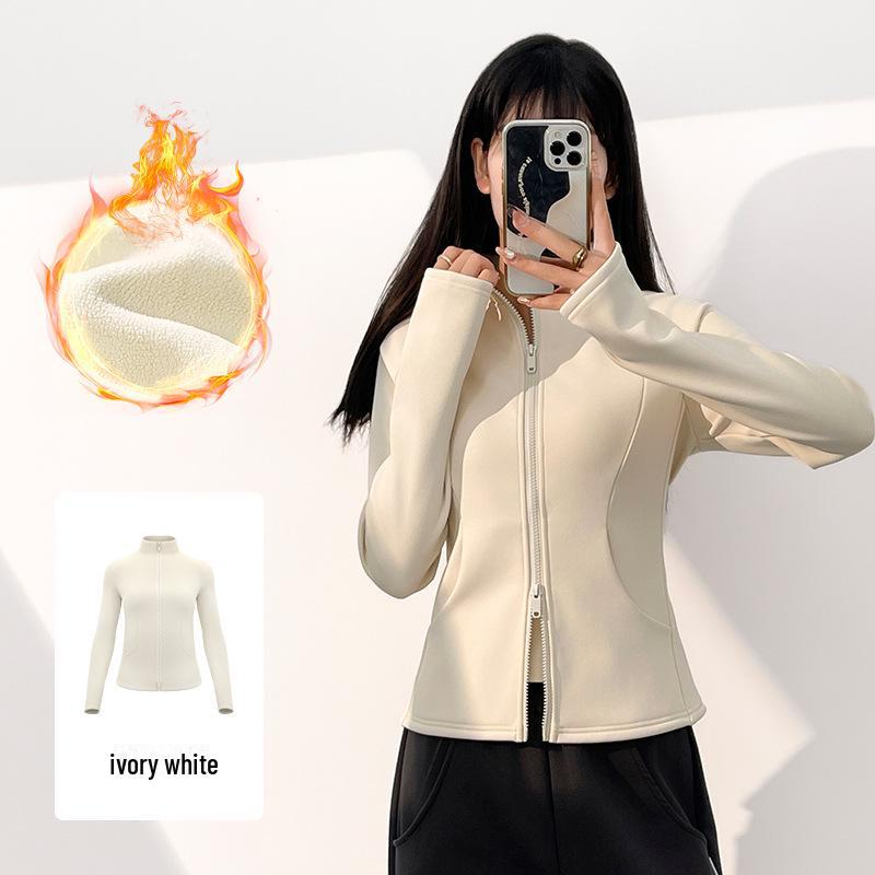 

Куртка Juyitang Peach Velvet Stand Collar – теплая, плотная, с карманами одежда для йоги на осень и зиму L