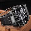 Men's Leather Band Analog Watch, Square Face, Leather Strap, Made In Japan, Black