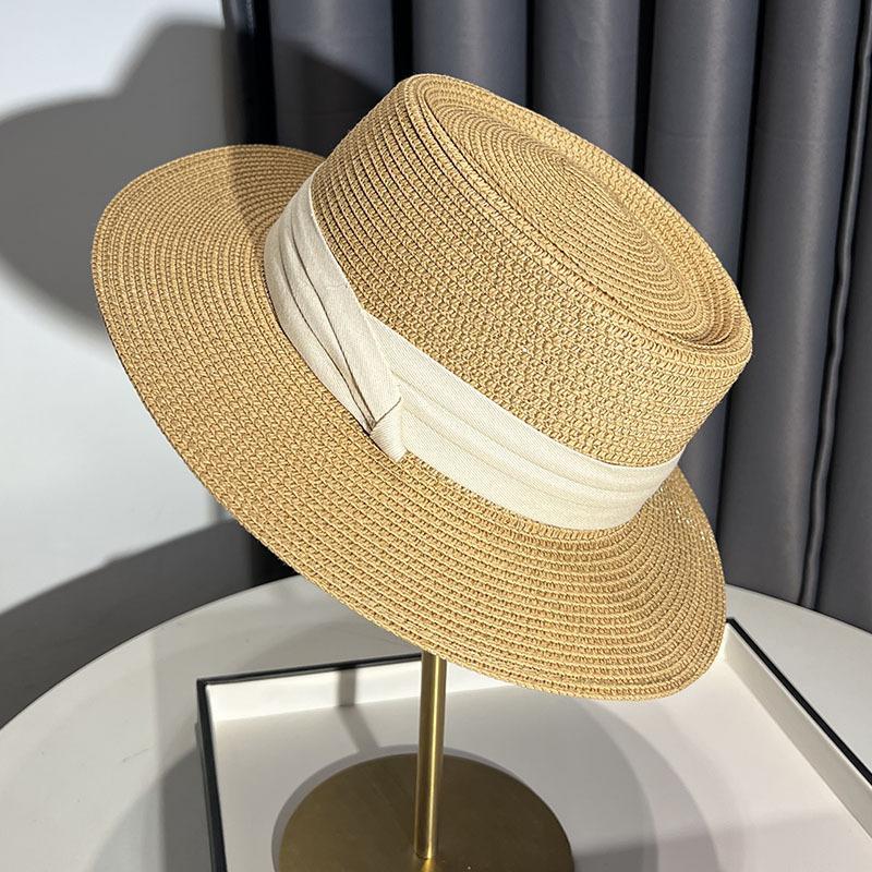 French flat-top sunshade straw hat children's new straw top hat summer seaside vacation sun protection beach sun hat