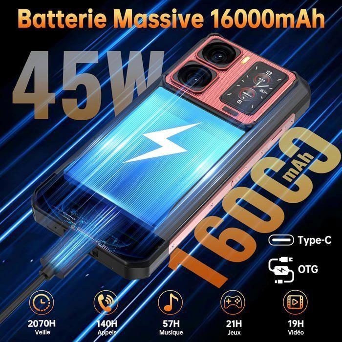 OUKITEL WP300 Smartphone Robuste 5G 36+512Go 6.8" 16000mAh 108MP Telephone Portable Incassable Écouteurs/Montre Avec Écran/NFC Rouge