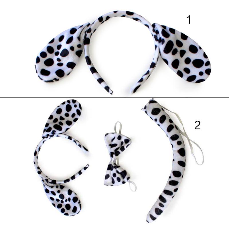 Adult Kids Plush Cartoon Boy Dalmatian Animal Dog Headband Ear Bow Tail Gift Birthday Party Cosplay Costume Halloween Christmas