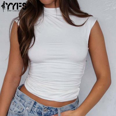Women's Fashion Casual Summer Spring Solid Color Print Sleeveless Half Turtleneck Blouses & Shirts