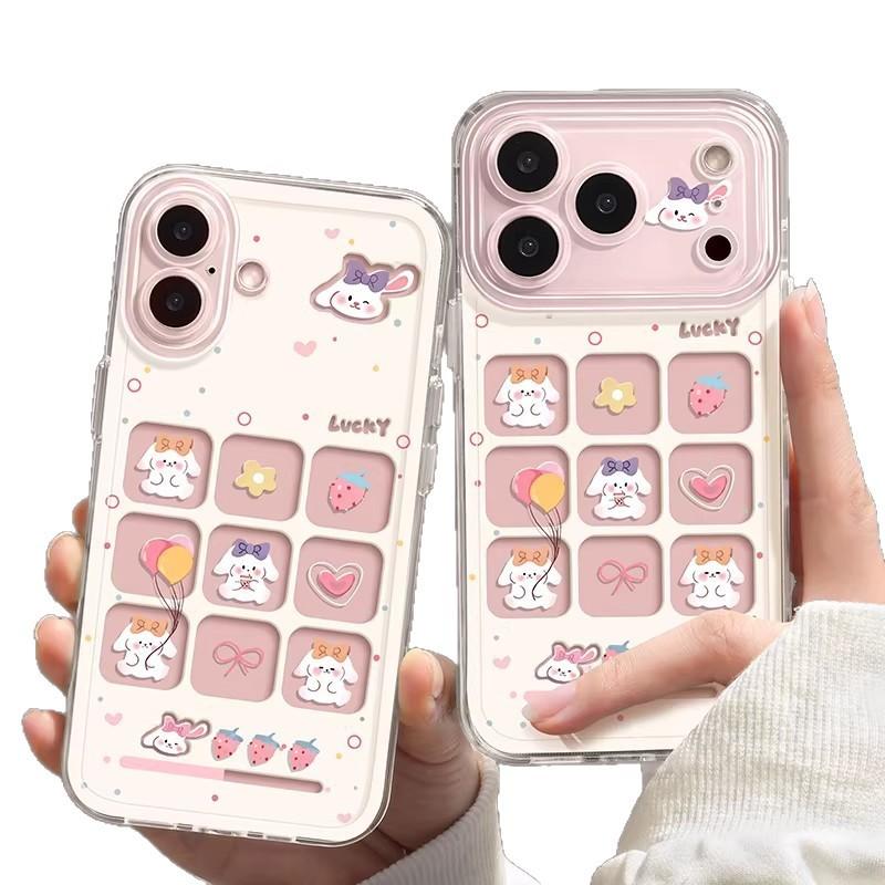 Little Rabbit mobile phone case is suitable for Apple 17promax soft 16 lanyard iphone14 transparent 13 women's 15 pink 12 sets