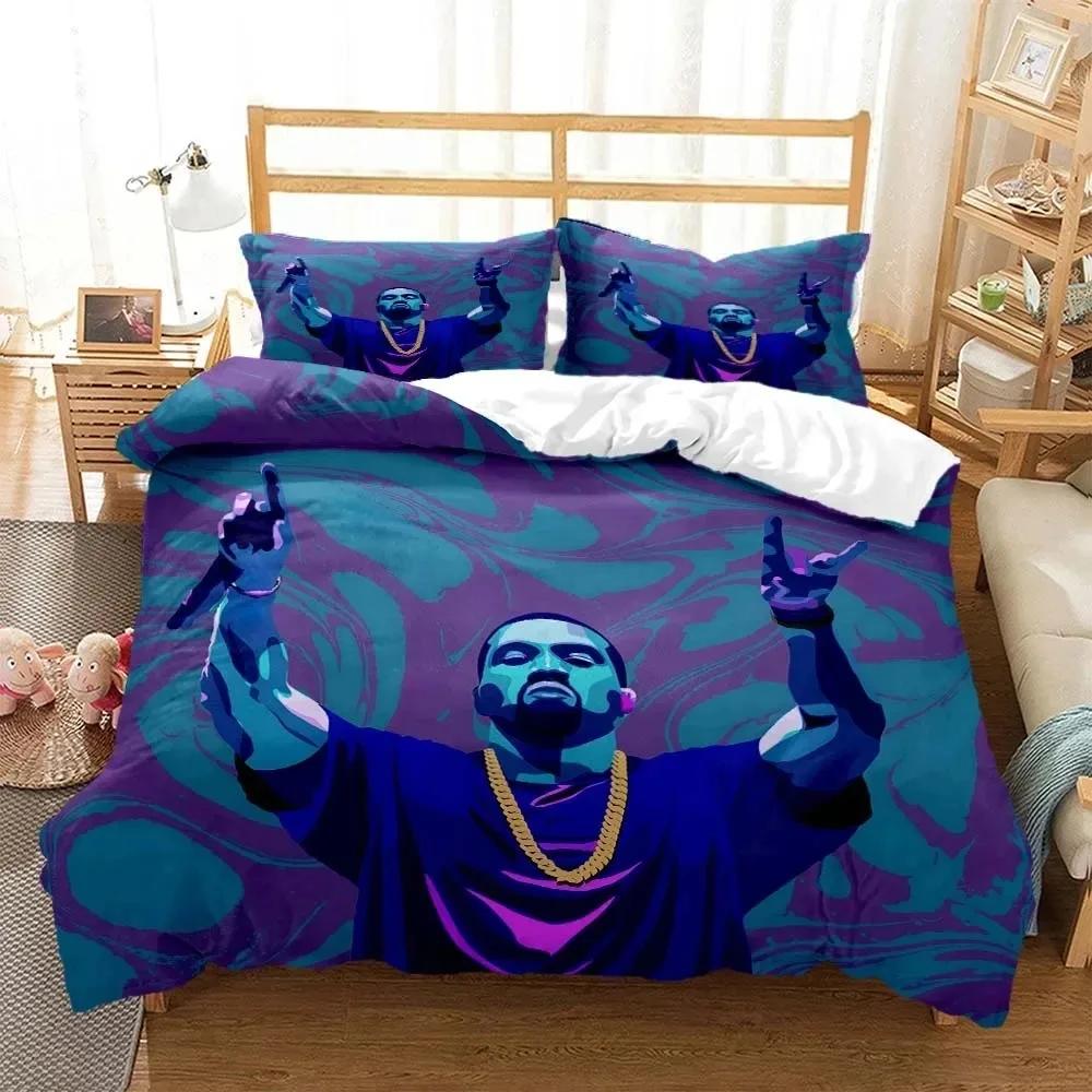 3D Print Rapper Kanye West Musik Bedding Set Double Twin King Duvet Cover Comforter Pillowcase Boys Girls Adults Bedroom