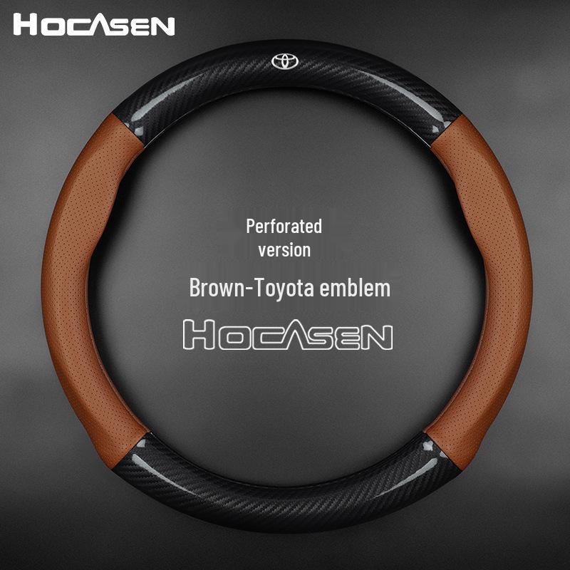 Genuine Leather Carbon Fiber Steering Wheel Cover for Toyota Prado, Camry, Reiz, Highlander, and Crown