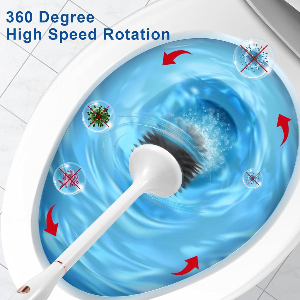 Electric Toilet Brush,Silicone Toilet Brush,Toilet Bowl Brush and Holder Set with Ventilated Holder,Toilet Brush, Floor Standing, Wall Mounted
