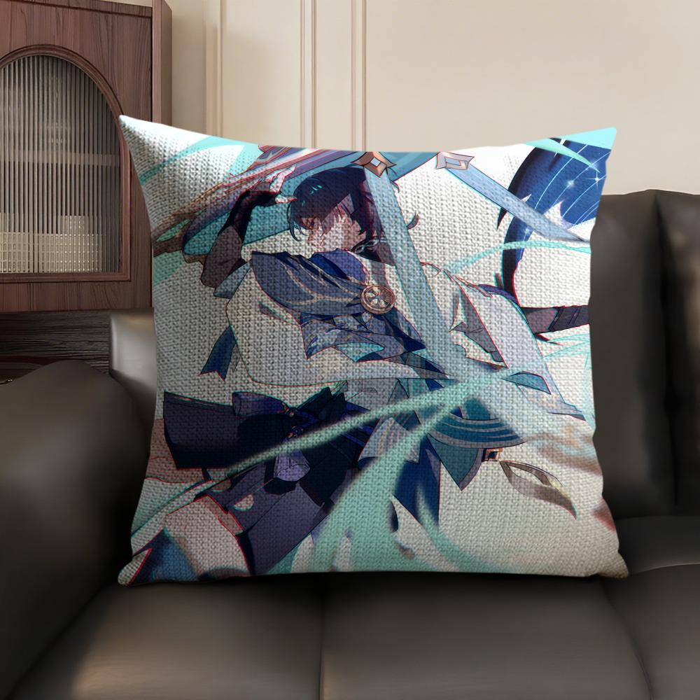 Scaramouche Genshin Impact Cushion Cover Natural Linen Organic Fabric Double-Sided Printing Sofa Home Decor Gift Pillow Case