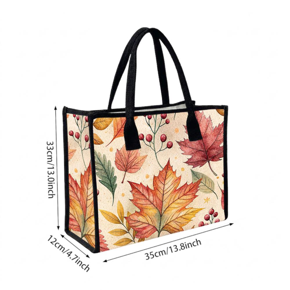 Autumn Maple Leaf Print Tote Bag Large Capacity Casual Handbag for Daily Shopping Work Travel