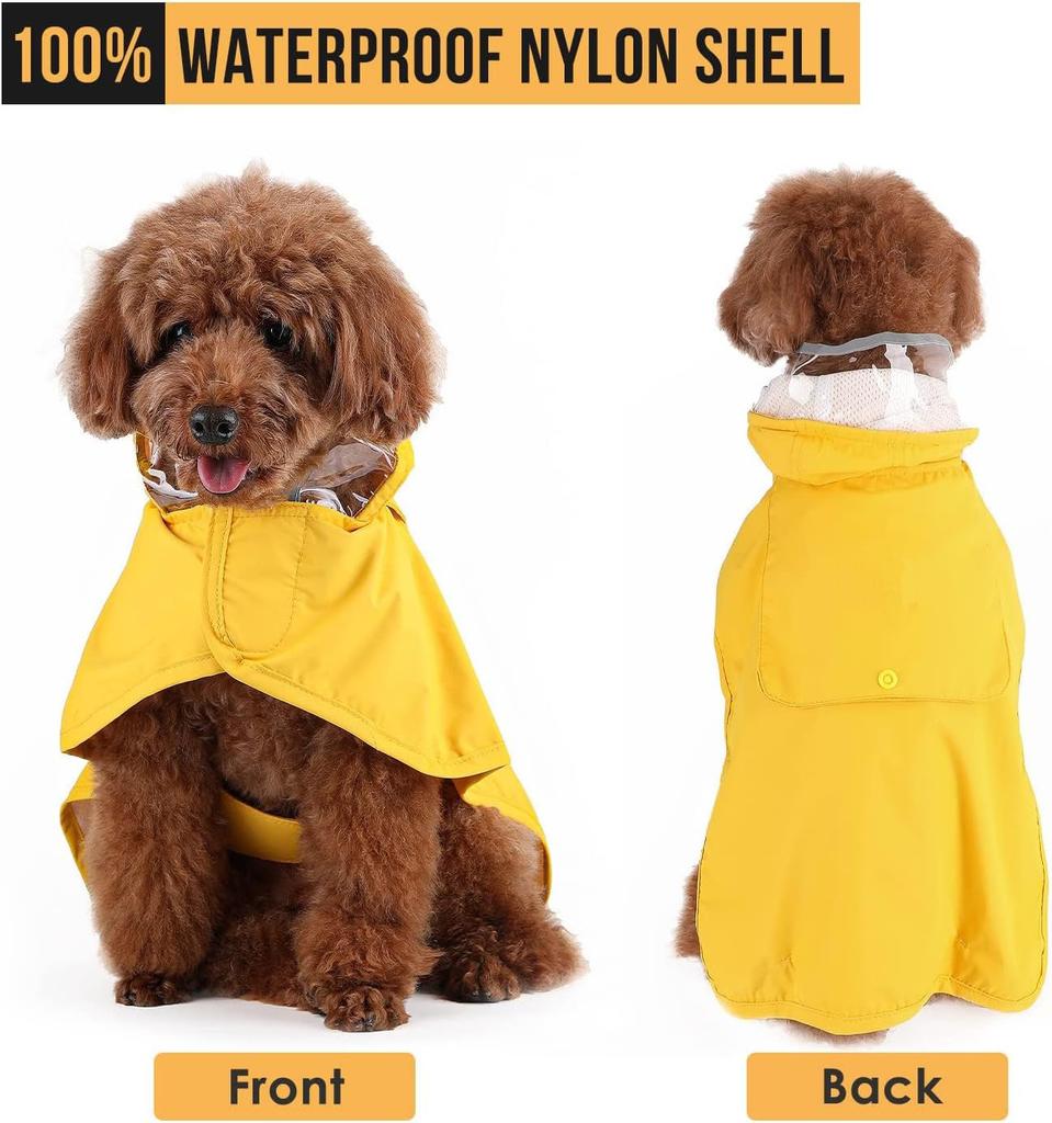 Dog Raincoat Waterproof Soft Breathable Dog Rain Jacket For Small Dog Hooded Dog Rain Coat With Transparent Cap Protect Belly