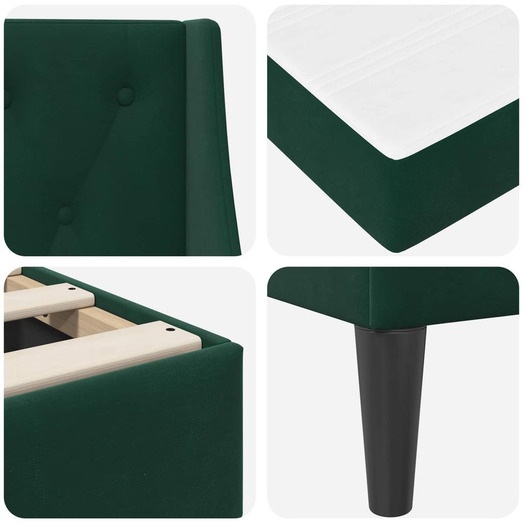 Bed Frame with Mattress Dark Green 80 X 200 Cm Velvet