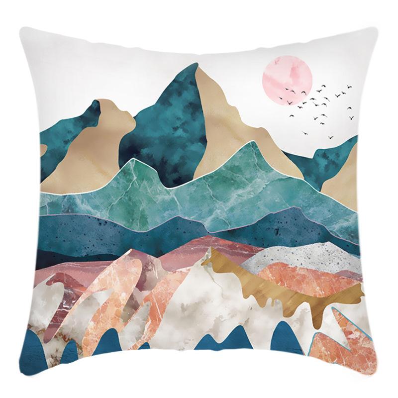 New Light Luxury Series Green Water and Green Mountain Landscape Print Pillow Home Sofa Cushion Cover
