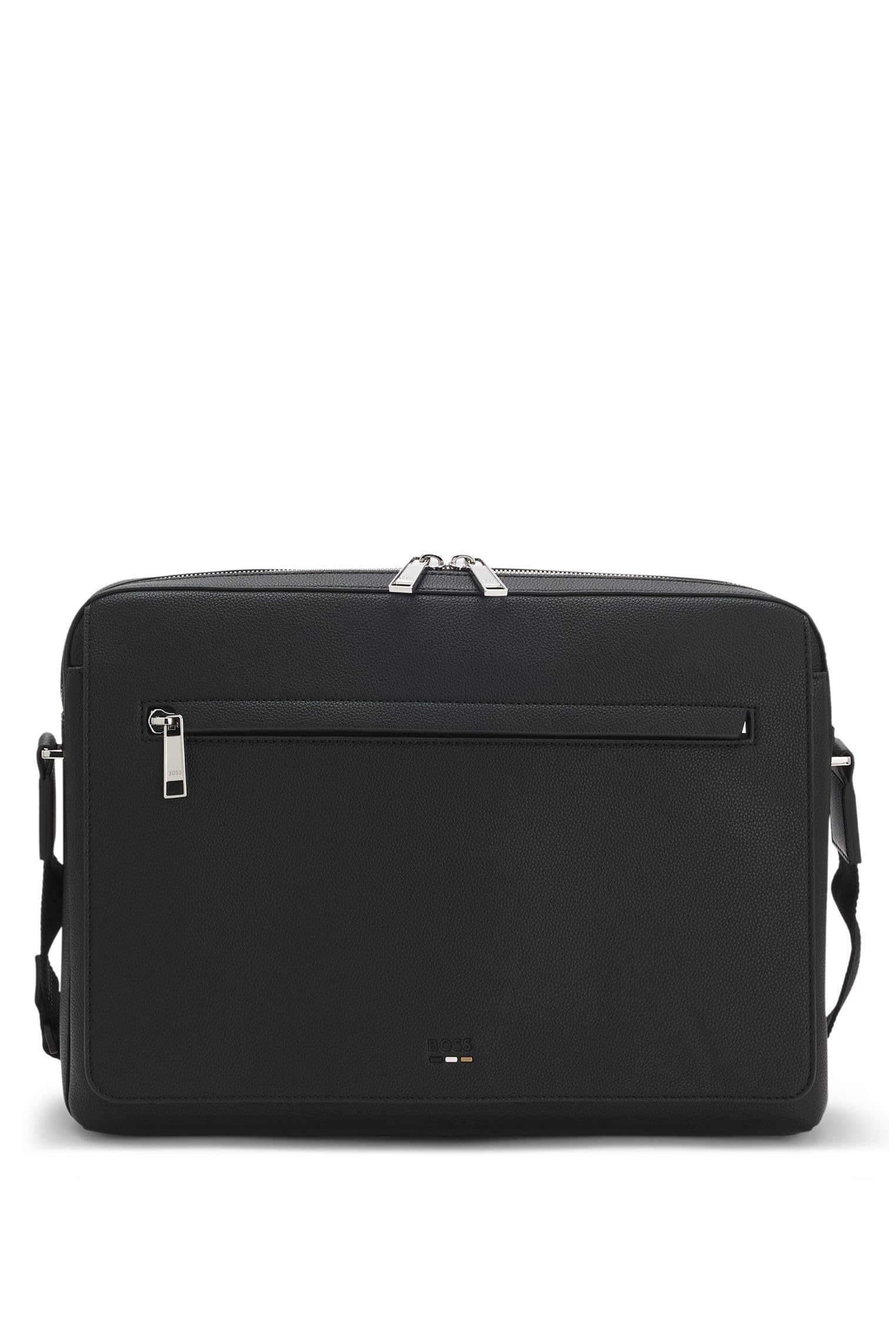 

BOSS Grained Faux Leather Messenger Bag with Embossed Logo, Men s, One Size, Black
