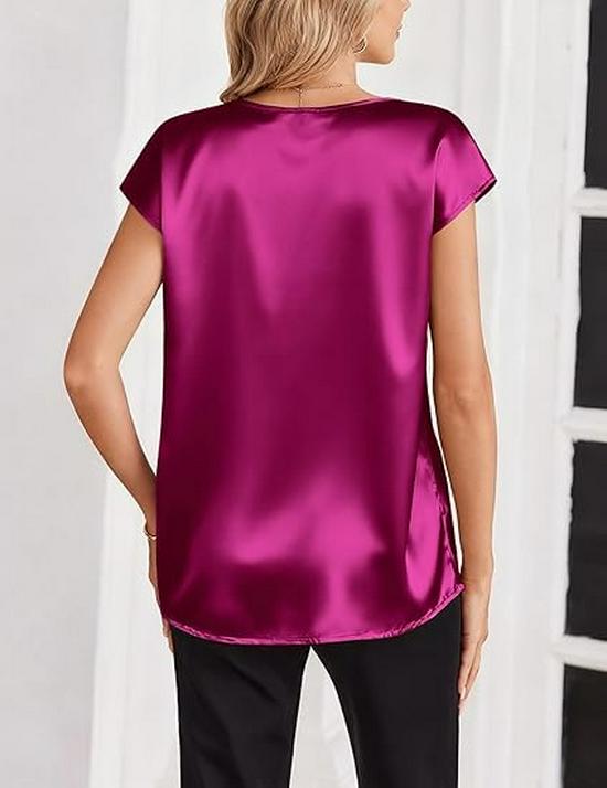 Einfarbiges Satin-T-Shirt mit V-Ausschnitt für Damen - Frühling/Sommer Europäische & Amerikanische Mode Pullover Top