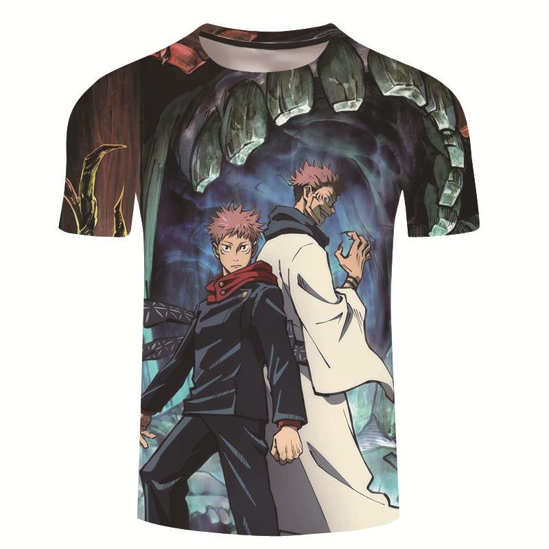 Summer Men's Casual Loose Size Graphic Jujutsu Kaisen Print Round Neck Short Sleeve T-shirt Top