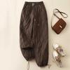 Women's Winter New Diamond Lattice Embossed Cotton Pants Tie Elastic Waist Windproof Warm Long Wide Leg Trousers Literary Casual Pants