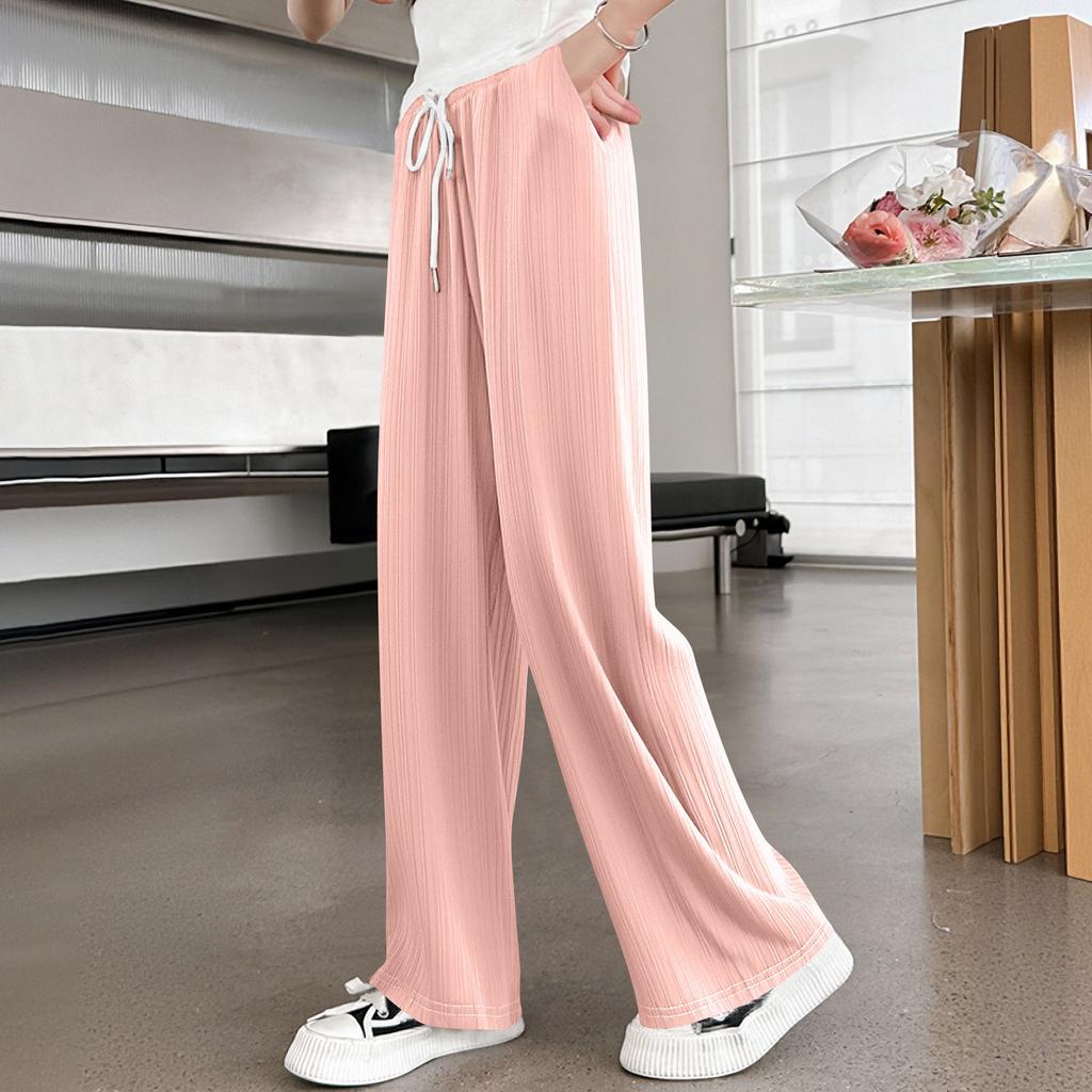 Girls' Loose Straight Leg Elastic Wide Leg School Casual Pants With Pockets Sports Pants
