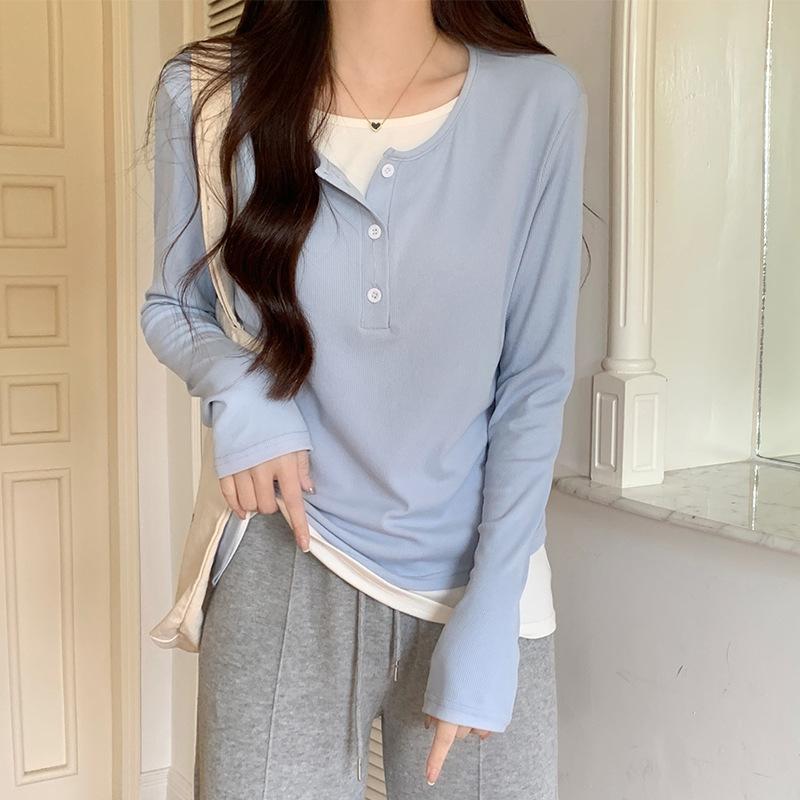T-shirts for Women with Small Breasts Long Sleeves Early Autumn Design Niche Contrasting Tops Underwear for Women's Clothing
