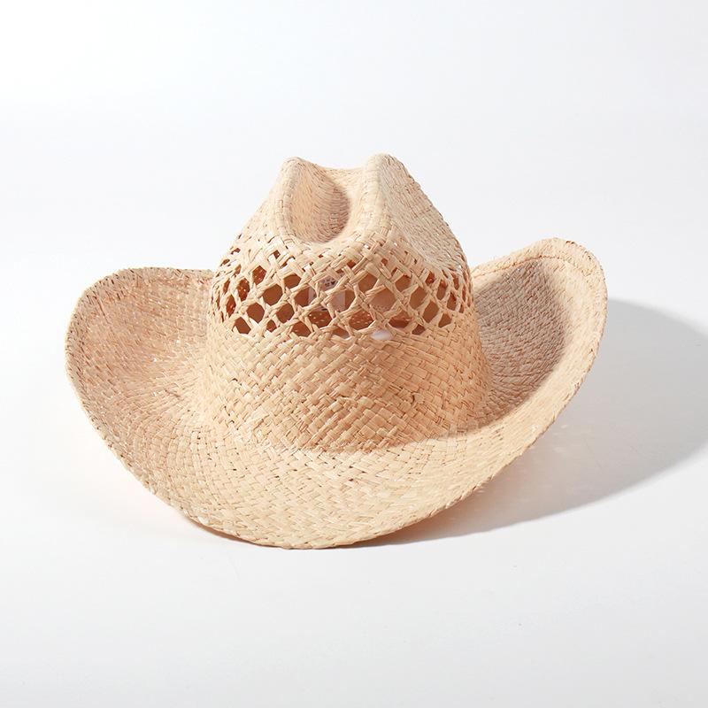 

European Style Summer Raffia Panama Hat for Women, Beach Vacation Sun Cap, Fashion Cowboy Straw Hat M 56-58cm