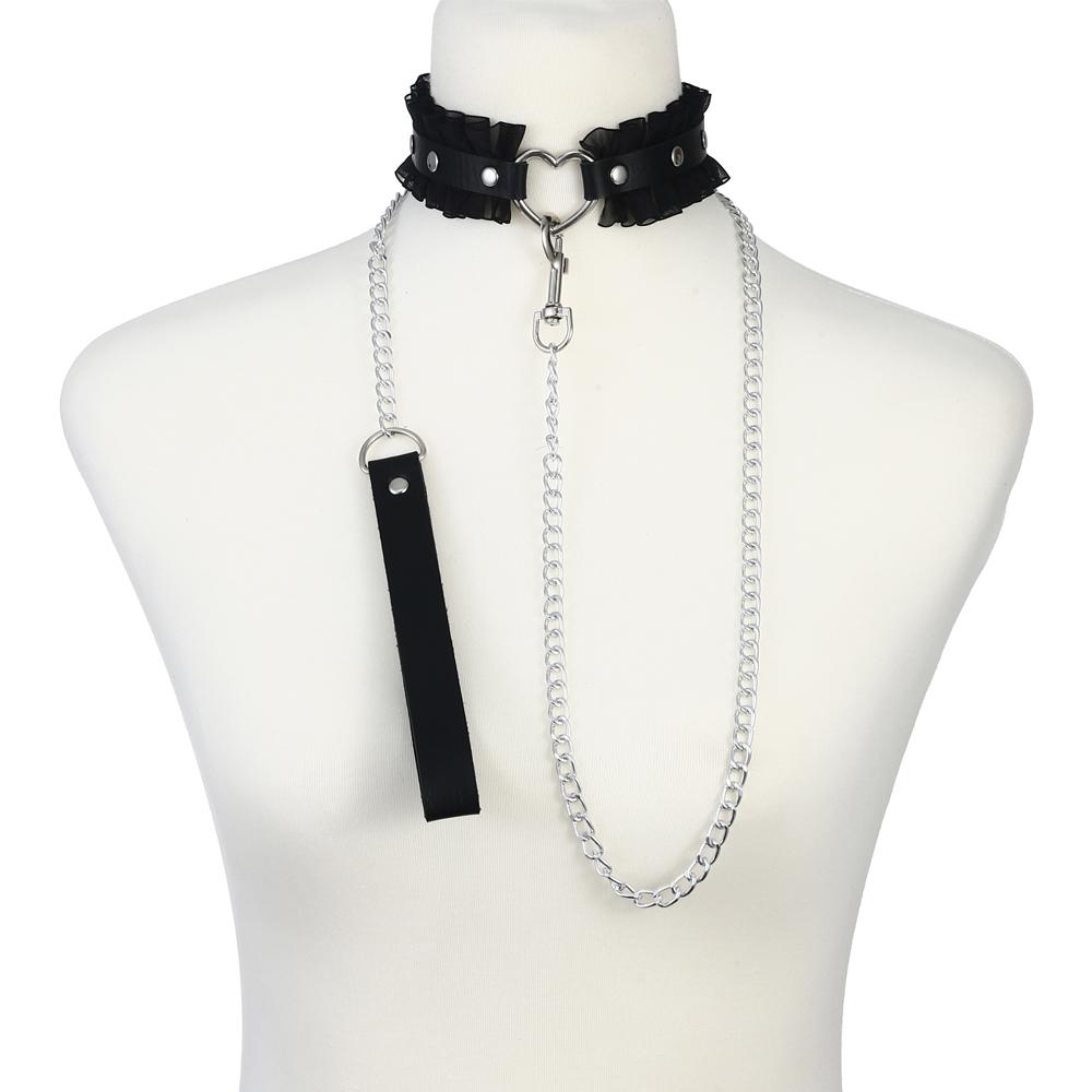 Chain Leash Choker Collar for Women Alt Fashion Leather Chocker Sexy Costume Jewelry Halloween Cosplay Accessories