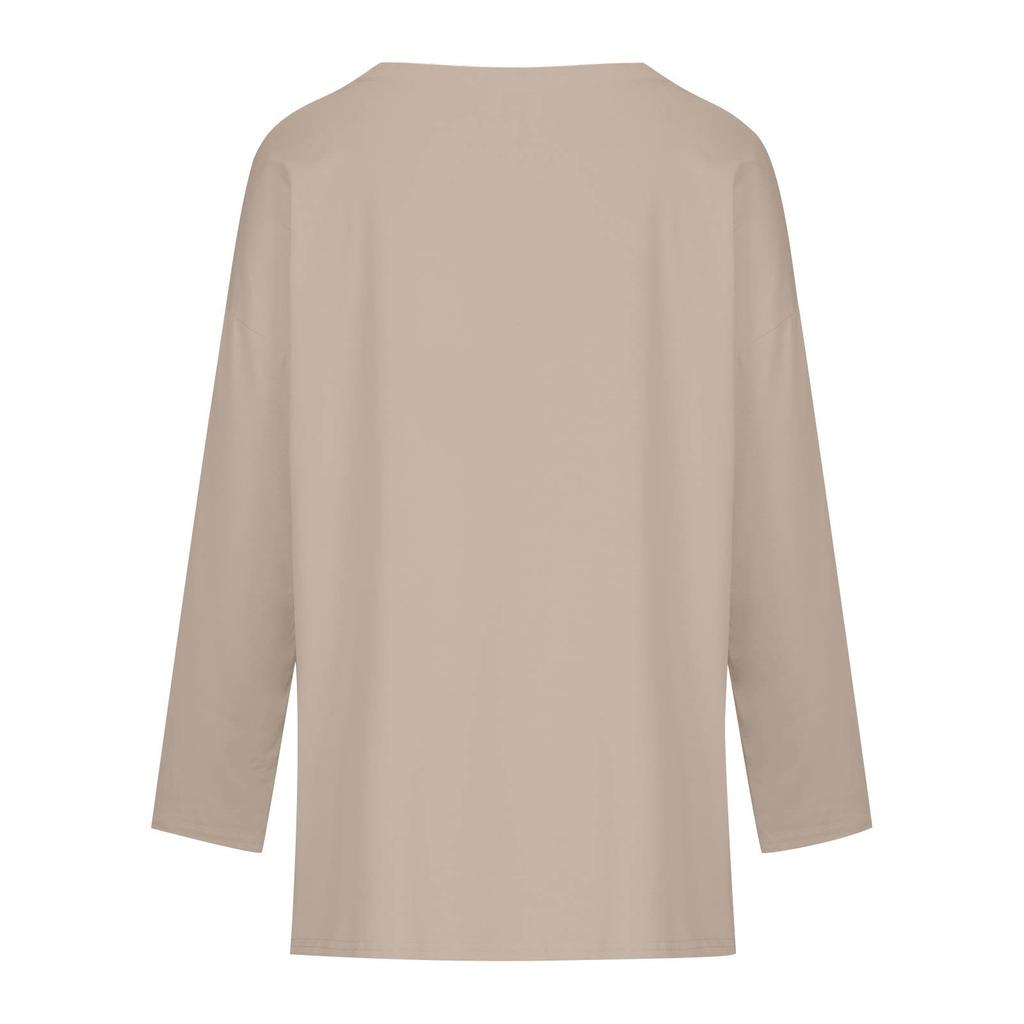 Tricou cu mânecă lungă, cu mânecă lungă, larg și confortabil, cu gât rotund pentru femei, ocazional