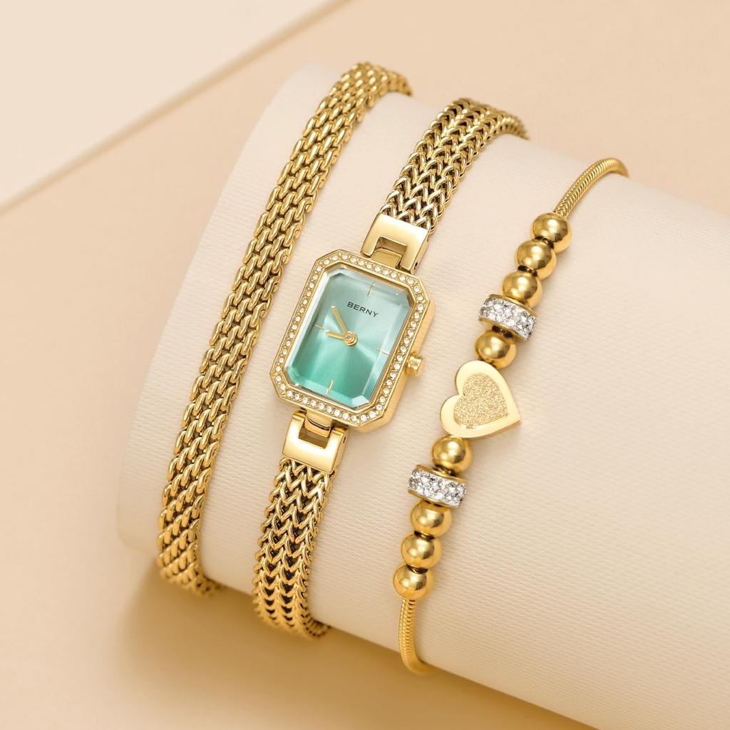 BERNY Watch with Bracelet Crystal Stylish and Luxurious Birthday Gift 3ATM Water Resistant Women's Set, Embellished, -