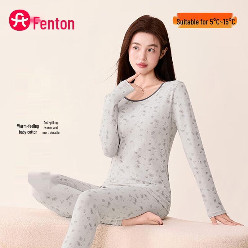 

Женский легкий термокомплект Fenteng с круглым вырезом и мелким цветочным принтом L