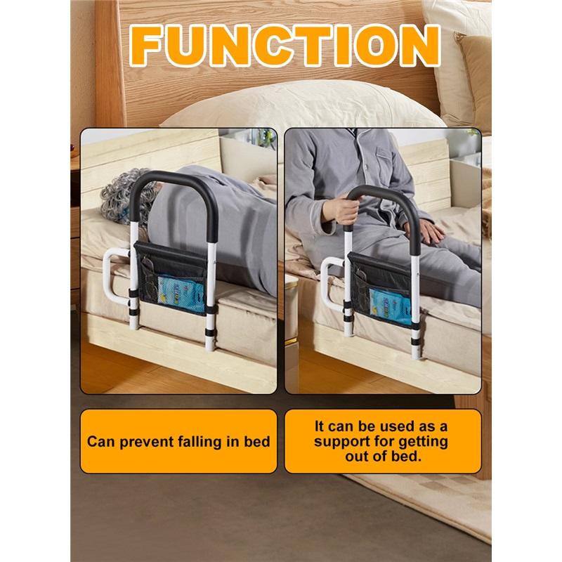Adjustable Bedside Safety Grab Bar With Storage Pocket, Anti-Fall Support Handle For Seniors, Disabled & Pregnant Women, Fits Most Beds