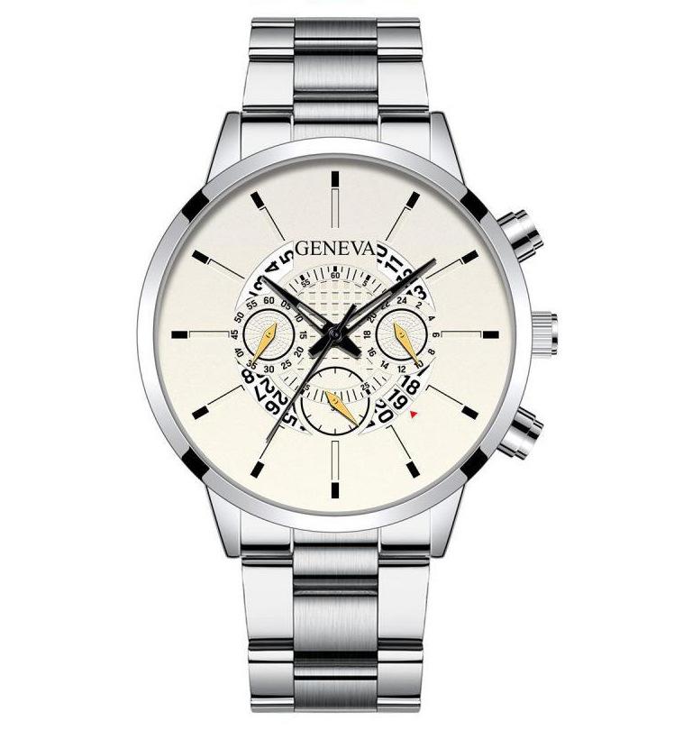 Men'S Large Surface Hands Simple Rice Line Date Mesh Strap Watch Creative Quartz Stainless Steel Watch