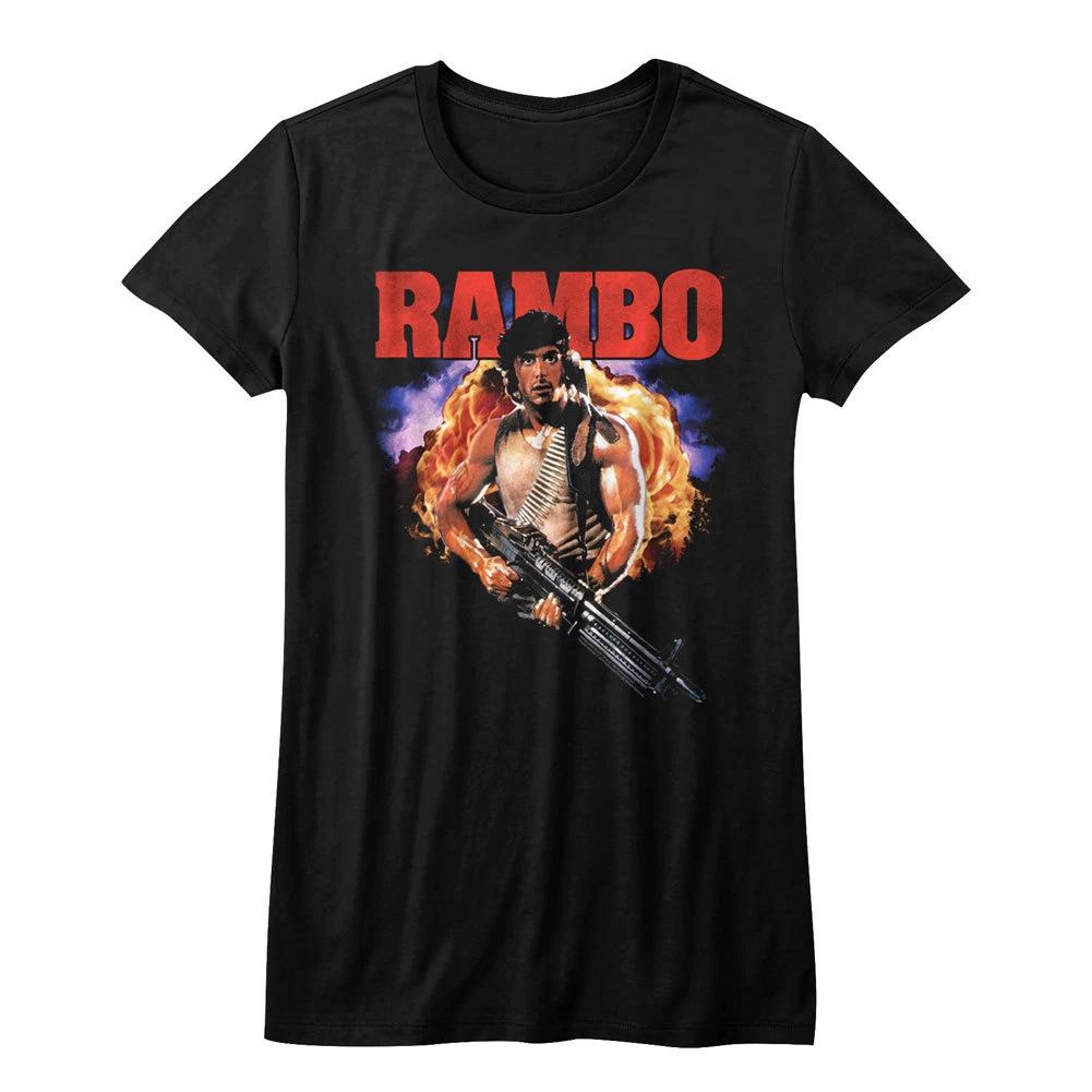 Rambo First Blood John Rambo With Machine Gun Full Color Women s Fitted T Shirt S