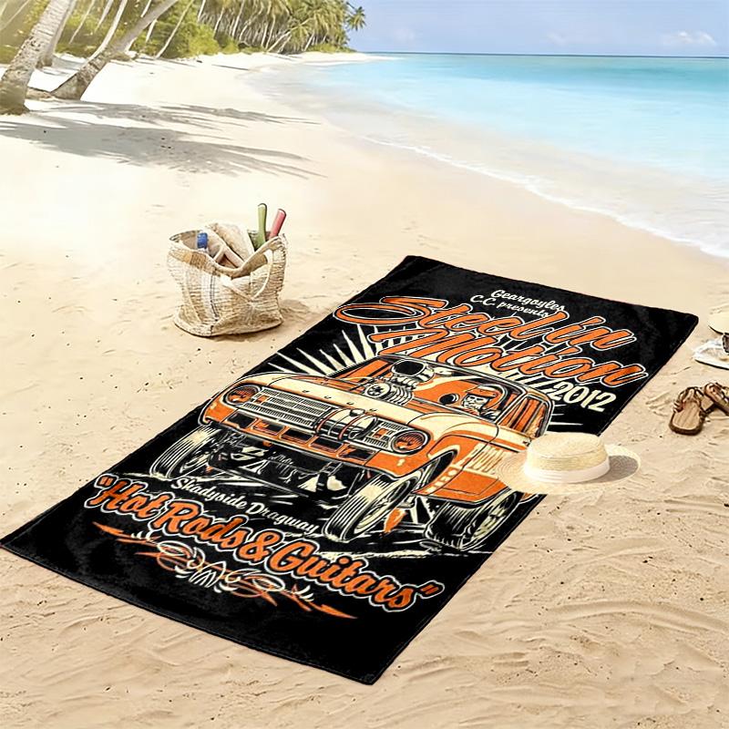 Vintage-style Muscle Car 2D Flat Print Beach Towel, Large Soft Quick Dry Towel for Beach Camping SwimmingXSTJ0915337