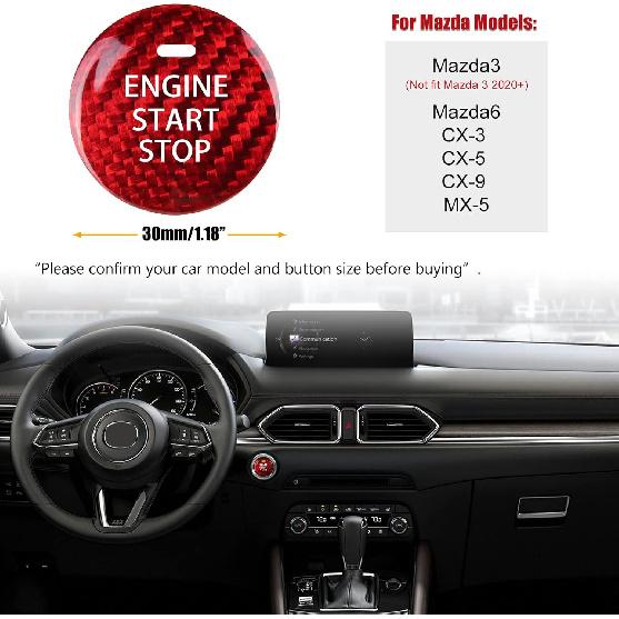 Compatible with Mazda 3 6 CX-3 CX-5 CX-9 MX-5 Miata Accessories Real Carbon Fiber Sporty Car Keyless Engine Start Stop Push Button Cover Trim Sticker