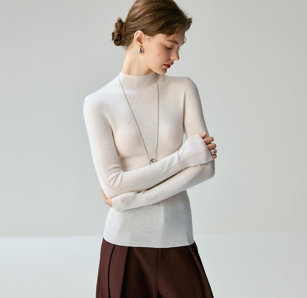 Women's Slim-Fit Wool High-Neck Sweater - Solid Color, Long Sleeve, Autumn/Winter Style