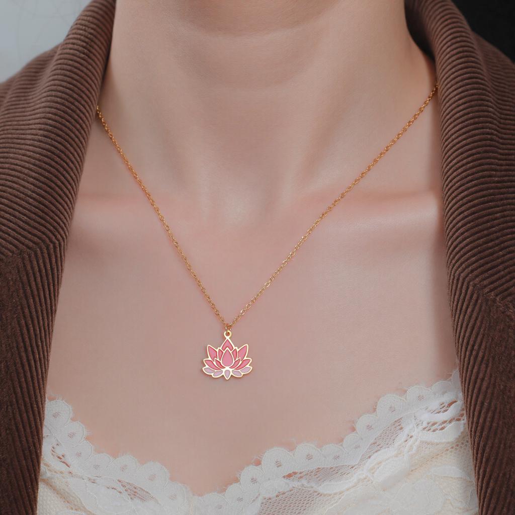 Unift Enamel Lotus Necklace Stainless Steel Pendant Necklace for Women Exquisite Lotus Necklace Jewelry Gifts for Friend