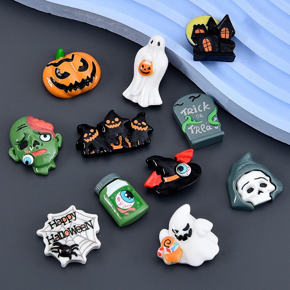 10Pcs New Cute Resin Cartoon Halloween  Series Flat Back Scrapbooking DIY Jewelry Craft Decoration Accessories