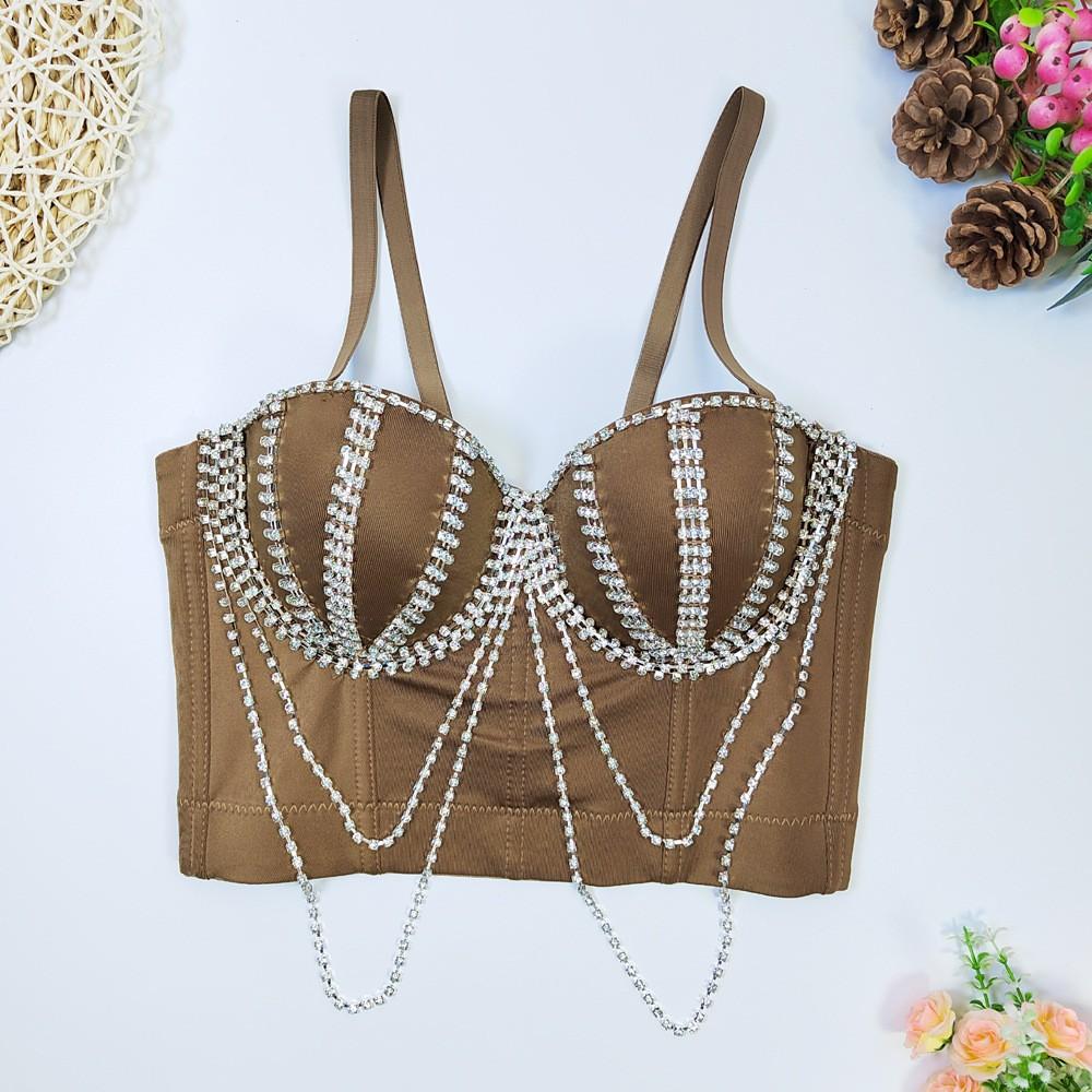 Women's Fashion Diamond Chain Fishbone Wrap Outerwear Performance Costume Body Shaping Bra