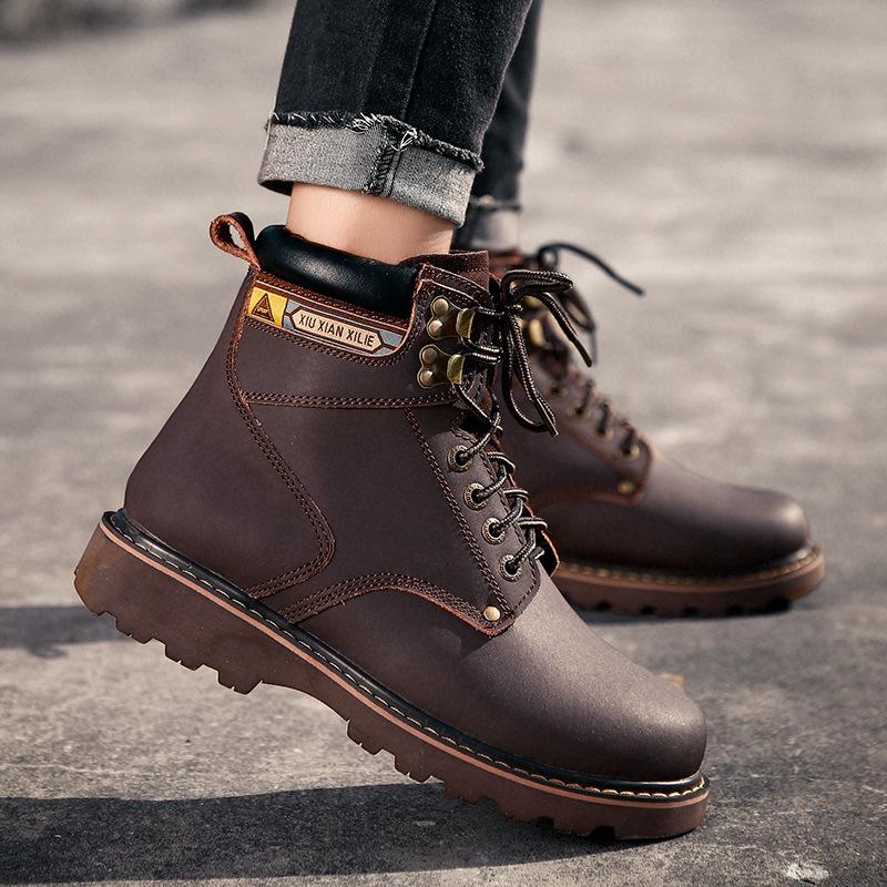 2025 autumn and winter new men's Martin boots velvet warm outdoor big head shoes large size high-top trendy tooling boots