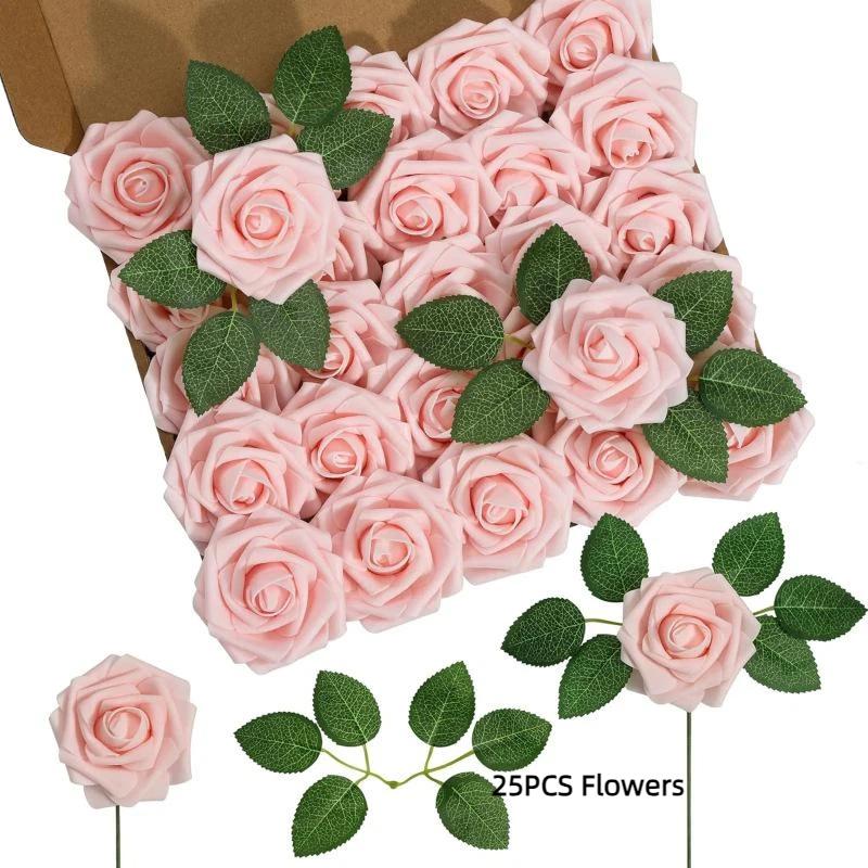 §16/25st Konstgjorda Rosblommor Med Stjälkar För DIY Bröllopsdekorationer Centerpieces Arrangement Fest Trädgård Heminredning Gåvor