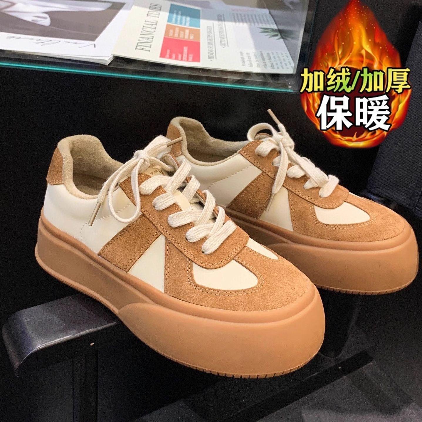 

Кроссовки женские в стиле ретро из бархата, немецкие, осень-зима 2025 года, тонкие, бархатные, с круглым носком, на толстой подошве, с цветными блоками, универсальные, спортивные, хлопковые, для отдыха 35 хаки