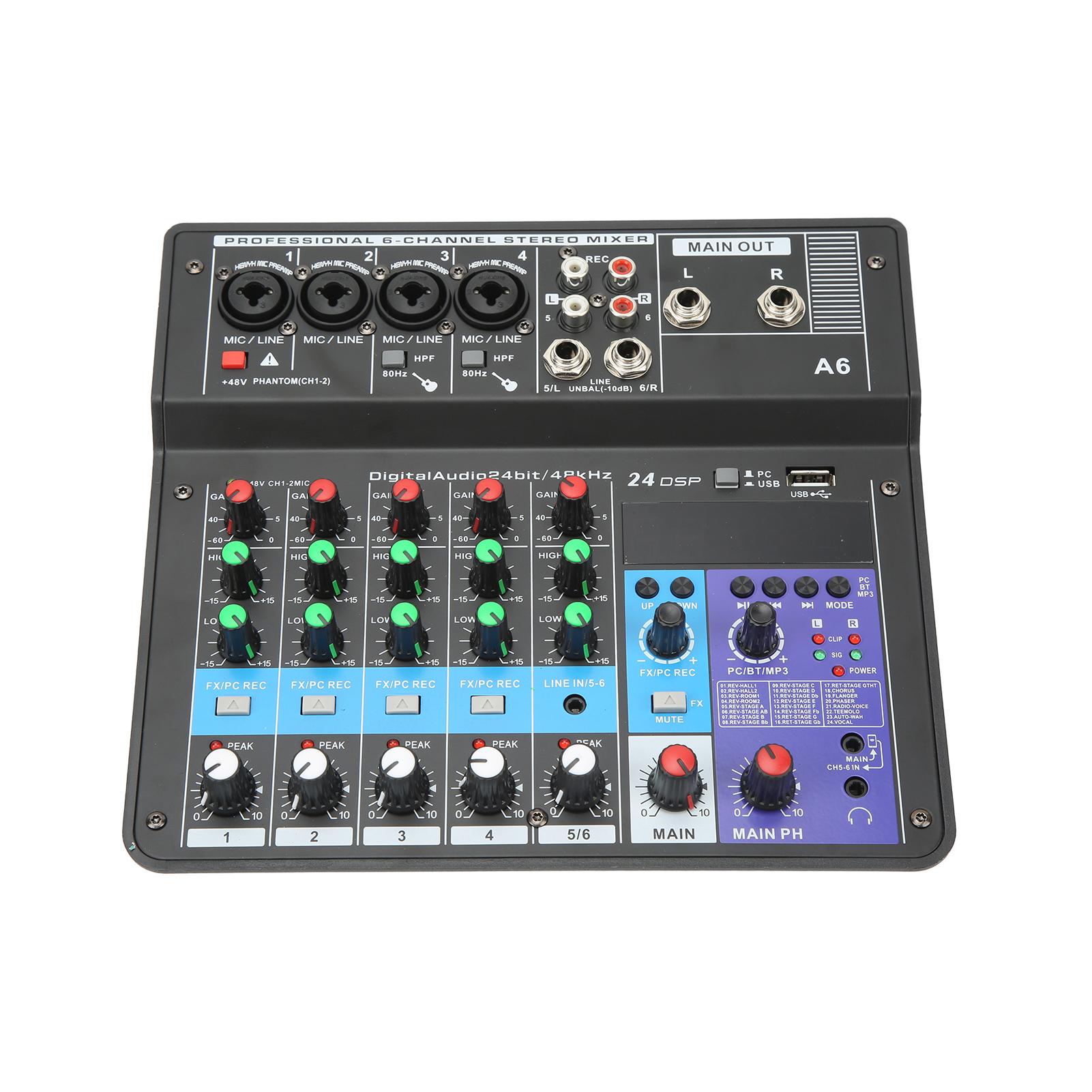 

Звуковая консоль USB Мини микшерный пульт Запись голоса BT звуковая карта 6-канальный микшер для домашней музыки EU Plug