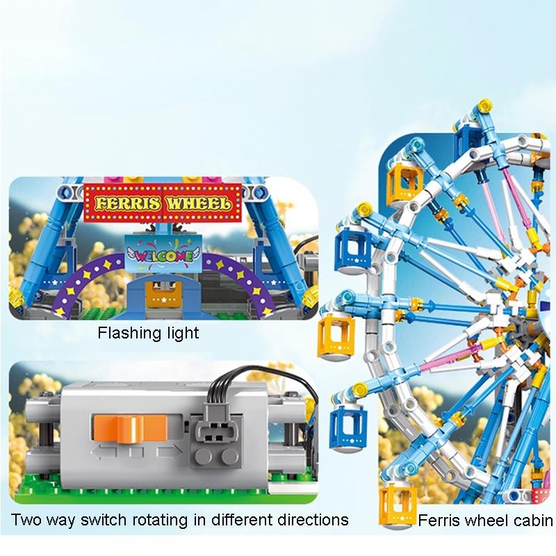 Electric Rotary Ferris Wheel with Light Model Building Block Brick Educational Assembly Toy Children Chrtstmas Gift