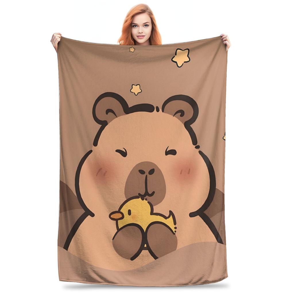 1PC Home Cutecore Room Decor Kawaii Capybara Cartoon Blanket Throw Blanket Novelty Warm Blanket All Season