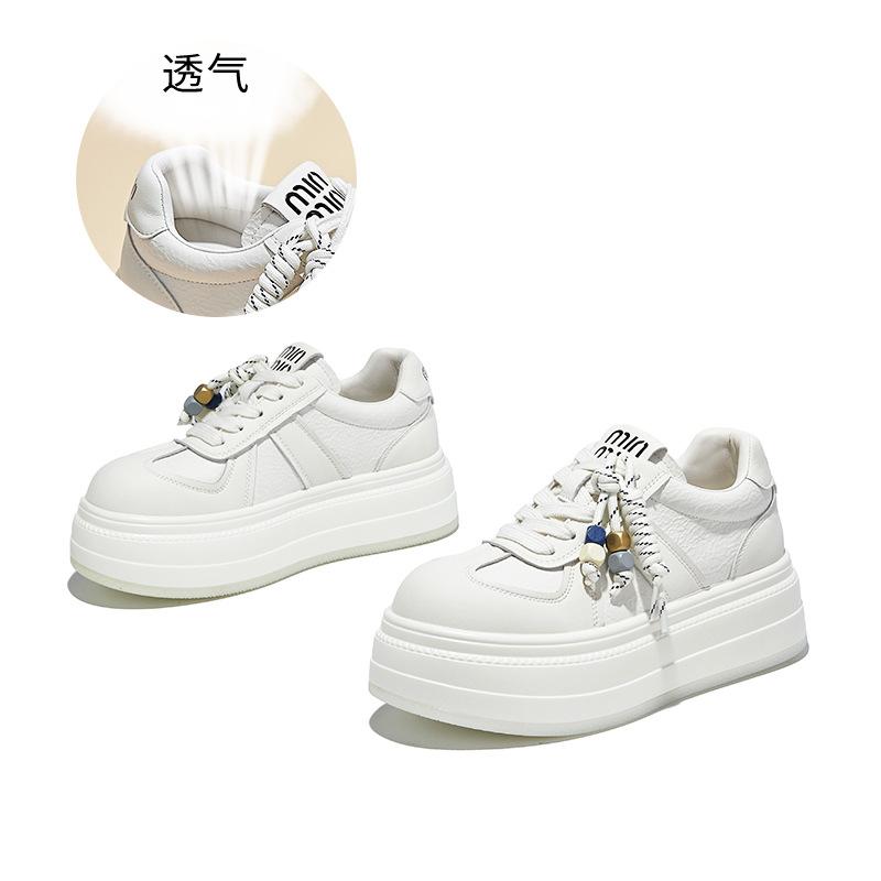 

Подошва на присосках, кожаные маленькие белые туфли, женские, 2025, осень, новая толстая базовая обувь, повседневная обувь Форреста Гампа, универсальная спортивная женская обувь 40 бежевый