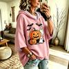 Women's Halloween Digital Print Hoodie Loose Fit Three-Quarter Sleeve Drop Shoulder Sweatshirt