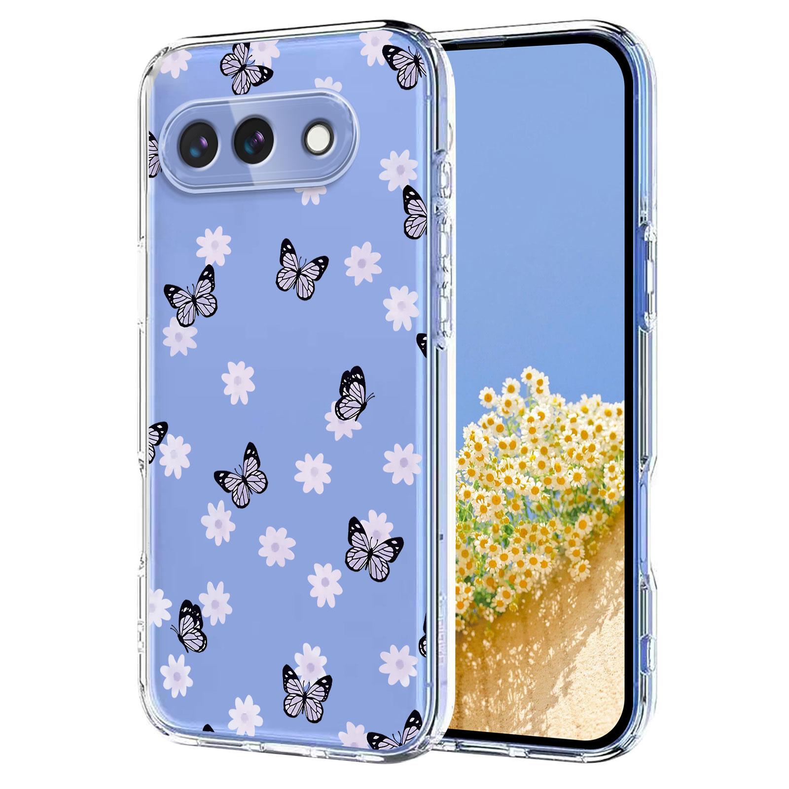 

For Google Pixel 9a Case Butterfly Floral Pattern Printing TPU Phone Back Cover Butterflies