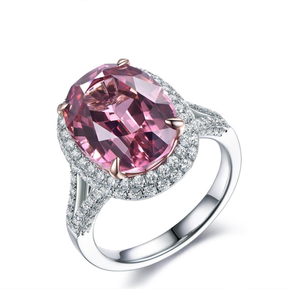 Open Ring 5ct Pink Synthetic Tourmaline Womens Ring 18K Gold Plated Adjustable Zirconia Simulated adjustable