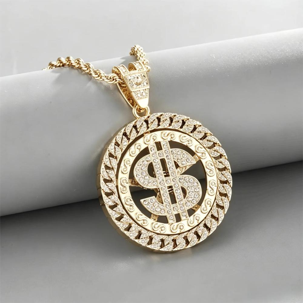 Men Gold Color Dollar Sign Necklaces with Cuban Chain Hip Hop Money Dollar Pendant Collar Music punk Party Gifts Jewelry